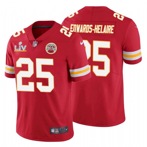 Men's Kansas City Chiefs #25 Clyde Edwards-Helaire Red NFL 2021 Super Bowl LV Stitched Jersey Men's Kansas City Chiefs #25 Clyde Edwards-Helaire Red NFL 2021 Super Bowl LV Stitched Jersey